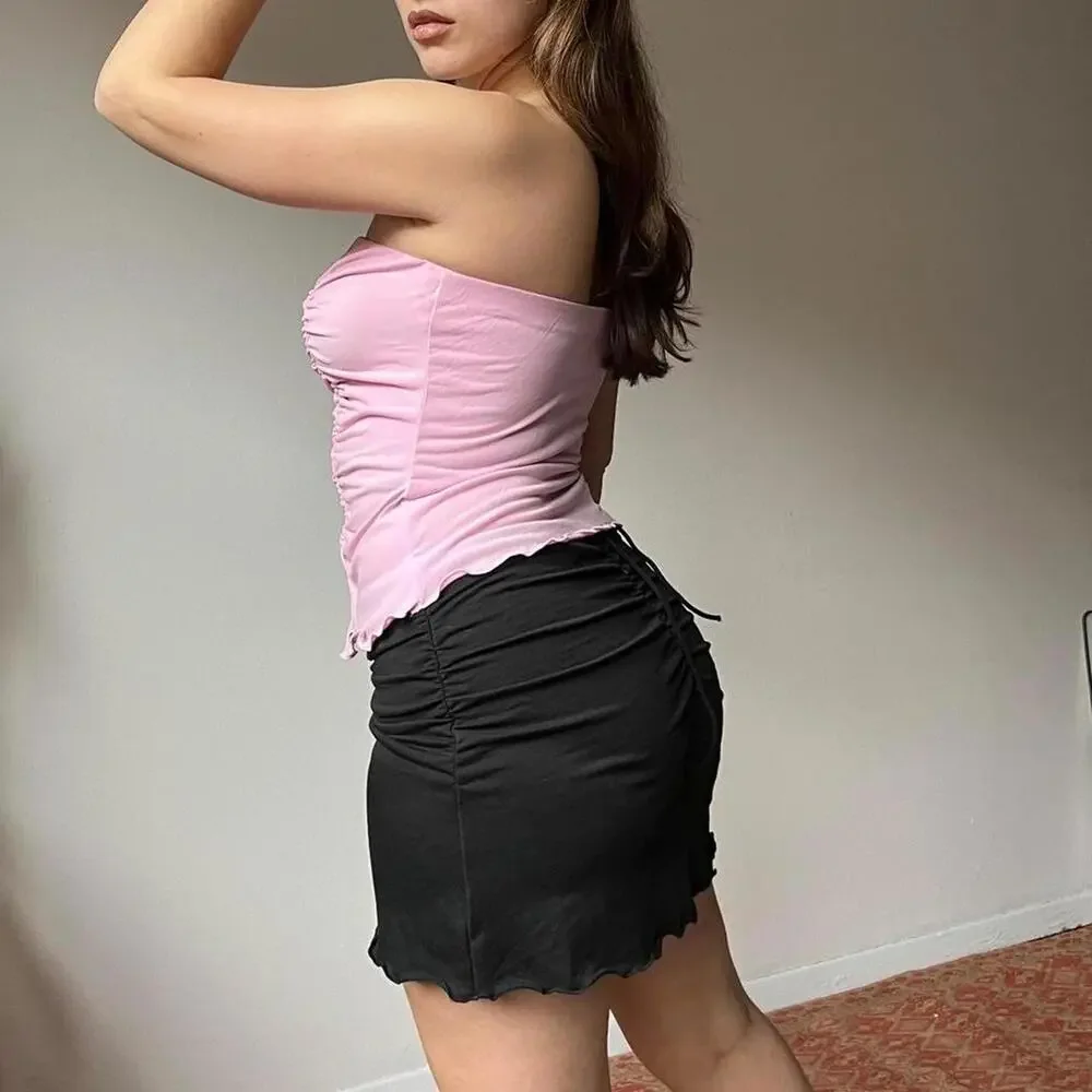 vintage 90s pink ruched strapless top - Picture 3 of 4